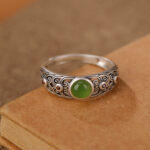 Buddha Stones 925 Sterling Silver Hetian Cyan Jade Harmony Adjustable Ring Ring BS 5