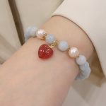 Buddha Stones Natural Aquamarine Chalcedony Serenity Rabbit Gourd Cat Charm Bracelet Bracelet BS Aquamarine Strawberry Quartz Love Heart