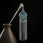 Buddha Stones Water Drop Lily of the Valley Flowers Tassels Confidence Hairpin Hairpin BS Moon-Blue