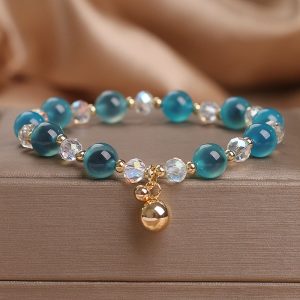 Buddha Stones Candy Agate Healing Harmony Bead Charm Bracelet Bracelet BS Blue Candy Agate(Wrist Circumference 14-17cm)