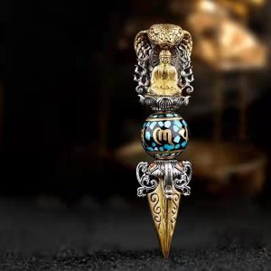 Buddha Stones Tibetan Om Mani Padme Hum Buddha Wealth Rotation Necklace Vajra Pendant Necklaces & Pendants BS Pendant&Black String