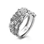 Buddha Stones 925 Sterling Silver Koi Fish Lotus Flower Prosperity Ring 9
