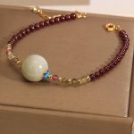 Buddha Stones Garnet Jade Bead Peace Buckle Protection Bracelet Bracelet BS 2