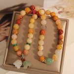 Buddha Stones Tibet Natural Golden Silk Jade Double Layer Bell Orchid Luck Bracelet Bracelet BS 7