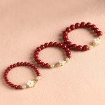 Buddha Stones Natural Cinnabar Jade Beaded Tridacna Stone Flower Blessing Bracelet Bracelet BS 8