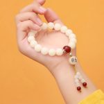 Buddha Stones Bodhi Seed Red Agate Black Obsidian Pink Crystal Rutilated Quartz Peace Wrist Mala Bracelet Bracelet BS 3