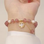 Buddha Stones Strawberry Quartz Pearl Elk Smiley Face Fishtail Fu Character Charm Healing Bracelet Bracelet BS Strawberry Quartz&Smiley Face(Wrist Circumference 14-19cm)