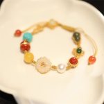 Buddha Stones 925 Sterling Silver Natural Hetian Jade Amber Red Agate Crystals Luck Bracelet Bracelet BS Hetian Jade Gourd&Amber&Red Agate&Pearl