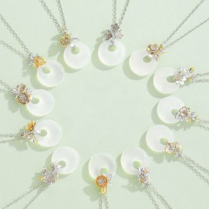 Buddha Stones 925 Sterling Silver Round Chalcedony Twelve Months Flower Harmony Necklace Pendant Necklaces & Pendants BS main