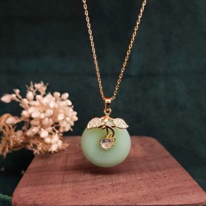 Buddha Stones Round Jade Leaf Blessing Fortune Necklace Chain Pendant Necklaces & Pendants BS Jade