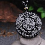 Buddha Stones Bagua Dragon Phoenix Obsidian Fulfilment Pendant Necklace Necklaces & Pendants BS 8