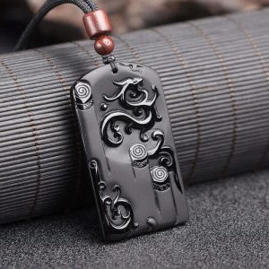 Buddha Stones Black Obsidian Dragon Phoenix Success Necklace Pendant Necklaces & Pendants BS Black Obsidian (Purification ♥ Transformation)