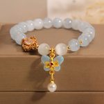 Buddha Stones Aquamarine Cat's Eye Healing Butterfly Pearl Charm Bracelet Bracelet BS 4