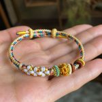 Buddha Stones Handmade Dunhuang Color Peach Blossom Pattern Braid String Bracelet Bracelet BS 5