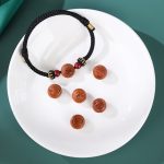 Buddha Stones Natural Peach Wood Chinese Zodiac Fu Character Carved Cinnabar Wealth Bracelet Bracelet BS 13