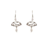 Buddha Stones Copper Fan Auspicious Clouds Pearl Healing Drop Earrings 14