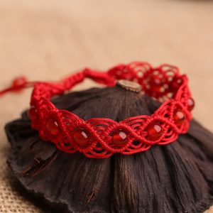 Buddha Stones Red Agate Confidence Red String Bracelet Bracelet BS Red Agate&Red String(Wrist Circumference 15-20cm)
