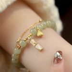 Buddha Stones Natural Hetian Jade Prosperity Lotus Bamboo Charm Bracelet Bracelet BS 3