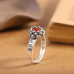 925 Sterling Silver Lotus Red Agate Confidence Blessing Ring (Extra 30% Off | USE CODE: FS30) Ring BS main