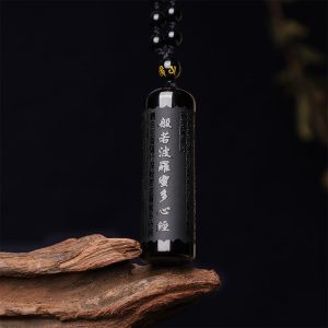 Buddha Stones Natural Black Obsidian Heart Sutra Purification Necklace Pendant Necklaces & Pendants BS Black Obsidian(Purification♥Transformation)