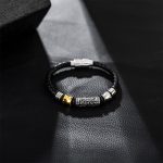 Buddha Stones Tang Dynasty Flower Design Luck Stainless Steel Buckle Leather Bracelet 5