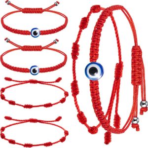 Buddha Stones 4Pcs Evil Eye Seven Knot Red String Protection Bracelet Bracelet BS 4Pcs Evil Eye&Seven Knot Red String(Wrist Circumference 15-20cm)