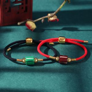 Buddha Stones Tibet Handmade Green Aventurine Red Stone Malachite Luck Protection Braided Rope Bracelet Bracelet BS main