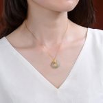 Buddha Stones 925 Sterling Silver Cyan Jade Peace Buckle Bamboo Leaf Harmony Necklace Pendant Necklaces & Pendants BS 2