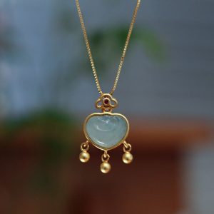 Buddha Stones 925 Sterling Silver Natural Jade Chalcedony Lock of Good Wishes Luck Necklace Pendant Bangle Bracelet Necklaces & Pendants BS Jade Necklace