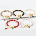 Buddha Stones Year Of The Dragon Natural Red Agate Pink Crystal Black Onyx Dumpling Luck Fu Character Bracelet Bracelet BS 15