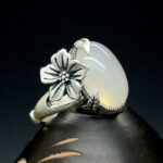 Buddha Stones 990 Sterling Silver Natural Chalcedony Plum Positive Harmony Ring Ring BS 1