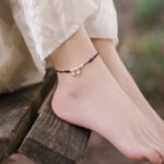 Buddha Stones 925 Sterling Silver Red String Braid Bell Charm Anklet Anklet BS 15