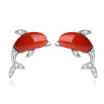 Buddha Stones 925 Sterling Silver Cute Dolphin Hetian Jade Red Agate Luck Necklace Pendant Ring Earrings Set Bracelet Necklaces & Pendants BS Earrings Red Agate