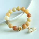 Buddha Stones Bodhi Seed Om Mani Padme Hum Carved Harmony Bracelet Bracelet BS Yellow Bodhi Seed(Wrist Circumference 14-16cm)