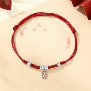 Buddha Stones 925 Sterling Silver Luck Koi Fish Wealth Handcrafted Braided Red Bracelet Bracelet BS Red Rope(Wrist Circumference 14-22cm)