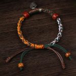 Buddha Stones Handmade Tibetan Silver 925 Sterling Silver Zakiram Goddess of Wealth Camel Bone Protection Braided Bracelet Bracelet BS 3