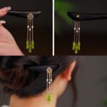 Buddha Stones Natural Peridot Ebony Wood Love Tassels Hairpin Hairpin BS 6