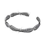 Buddha Stones Angel Wings Feather Pattern Carved Luck Cuff Bracelet Bangle Bracelet Bangle BS 7