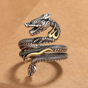 Buddha Stones Vintage Dragon Pattern Copper Strength Ring Ring BS Gold Dragon(Adjustable)