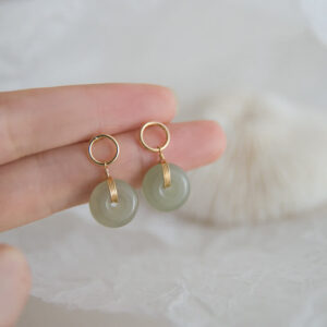 Buddha Stones Round Jade Peace Buckle Luck Drop Earrings Earrings BS Hetian Jade(Prosperity♥Abundance)