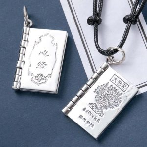 Buddha Stones 990 Sterling Silver Heart Sutra Great Compassion Shurangama Mantra Lotus Vajra Peace Necklace Pendant