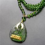 Buddha Stones Tibetan Green Tara Buddha Gold Plated Liuli Crystal Protection Necklace Pendant Necklaces & Pendants BS Leaf Green Tara Golden Version
