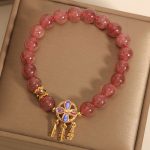 Buddha Stones Natural Strawberry Quartz Four Leaf Clover Dreamcatcher Charm Love Bracelet Bracelet BS 2