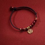 Buddha Stones Cinnabar Bead Fu Character Charm Blessing Braided String Bracelet Bracelet BS 1