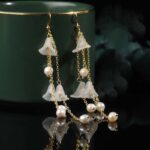 Buddha Stones Pearl Flower Petals Luck Drop Earrings Earrings BS 1