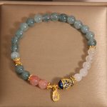 Buddha Stones Jade Yanyuan Agate White Jade Koi Fish Scripture Charm Luck Bracelet Bracelet BS 7