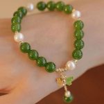 Buddha Stones Natural Green Chalcedony Pearl Butterfly Courage Strength Bracelet Bracelet BS 2