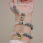 Buddha Stones White Agate Jade Lotus Flower Peace Buckle Protection Bracelet Bracelet BS 11