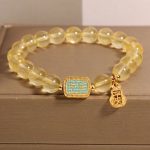 Buddha Stones Natural Citrine Five Scriptures Generosity Bracelet Bracelet BS Citrine(Wrist Circumference: 14-18cm)