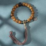 Buddha Stones Natural Tibetan Camel Bone Swastika Dzi Bead Shankha Buddha Charm Kirtimukha Luck Protection Tassel Bracelet Bracelet BS Camel Bone&Shankha Tassel(Wrist Circumference 15-16cm)